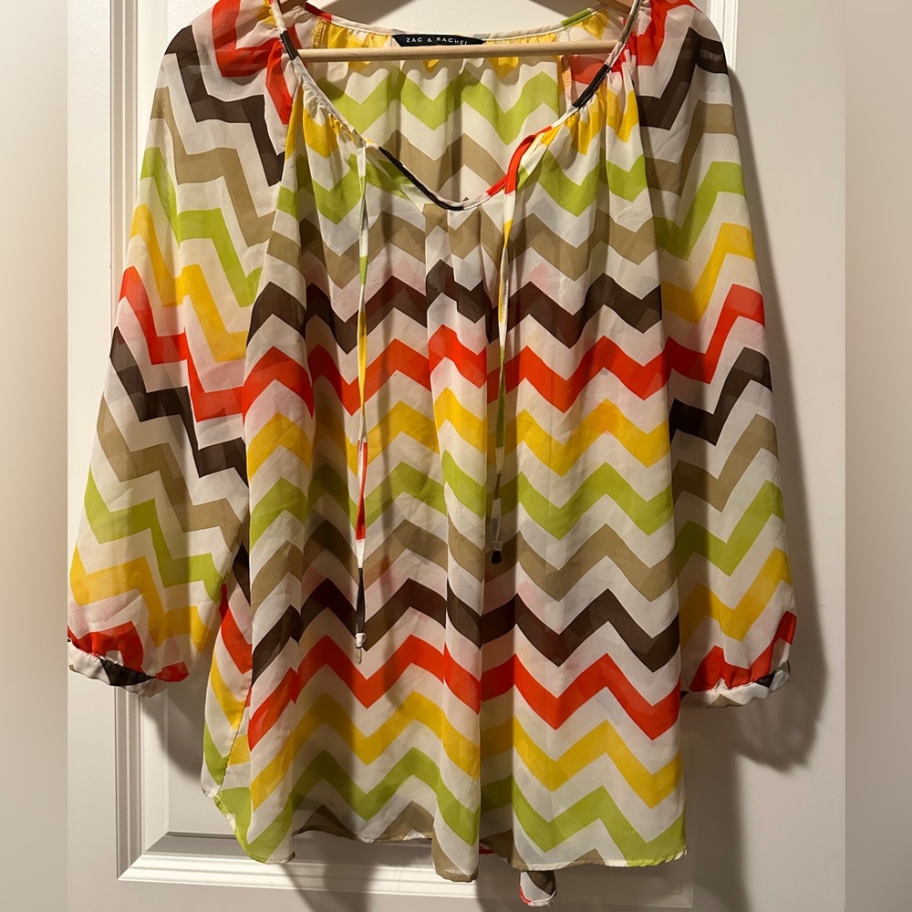 Zac & Rachel Chevron Peasant Tunic in Multi-Stripe Colors